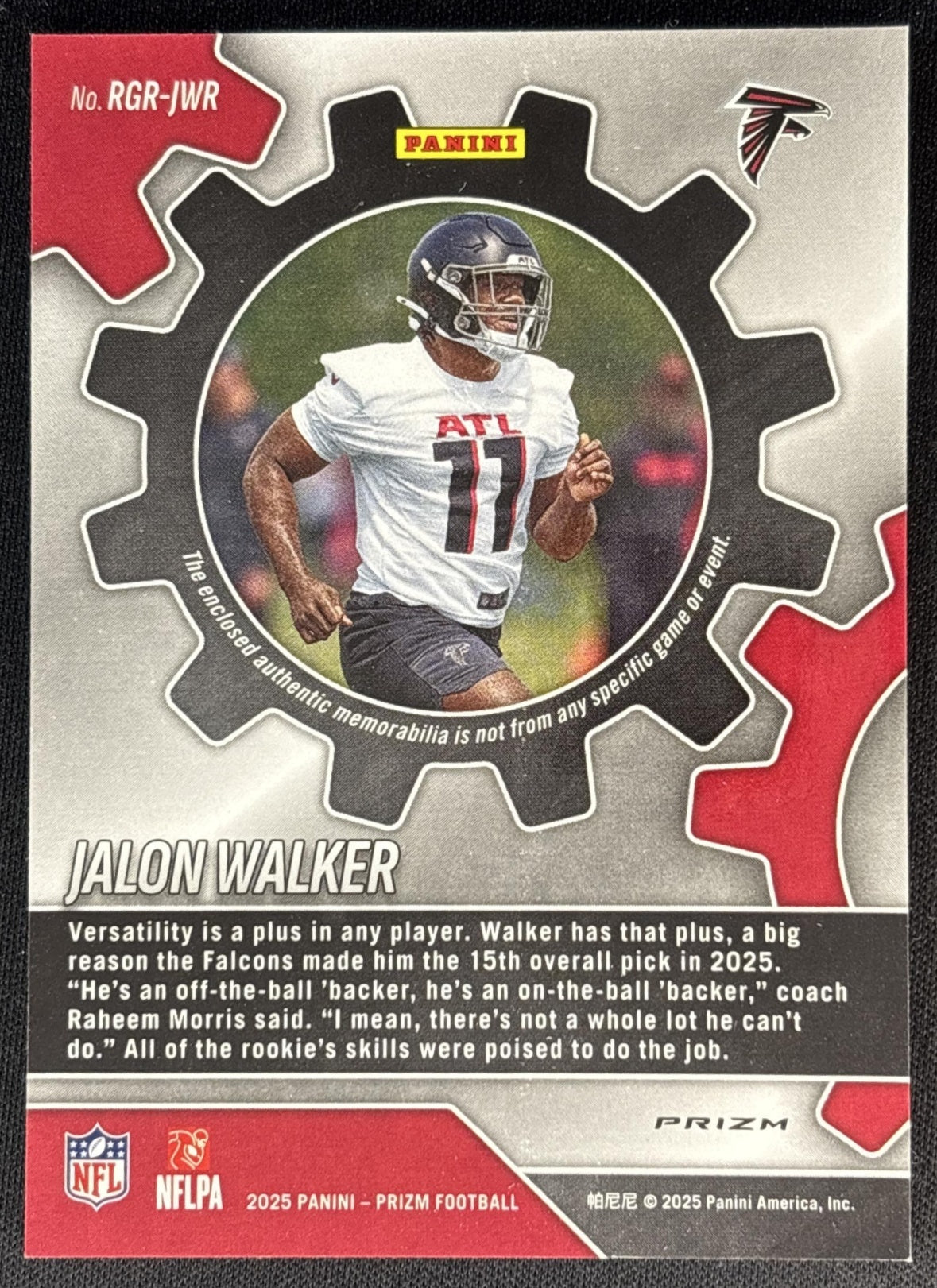 Jalon Walker 2025 Panini Prizm Rookie Gear Neon Green Pulsar Falcons