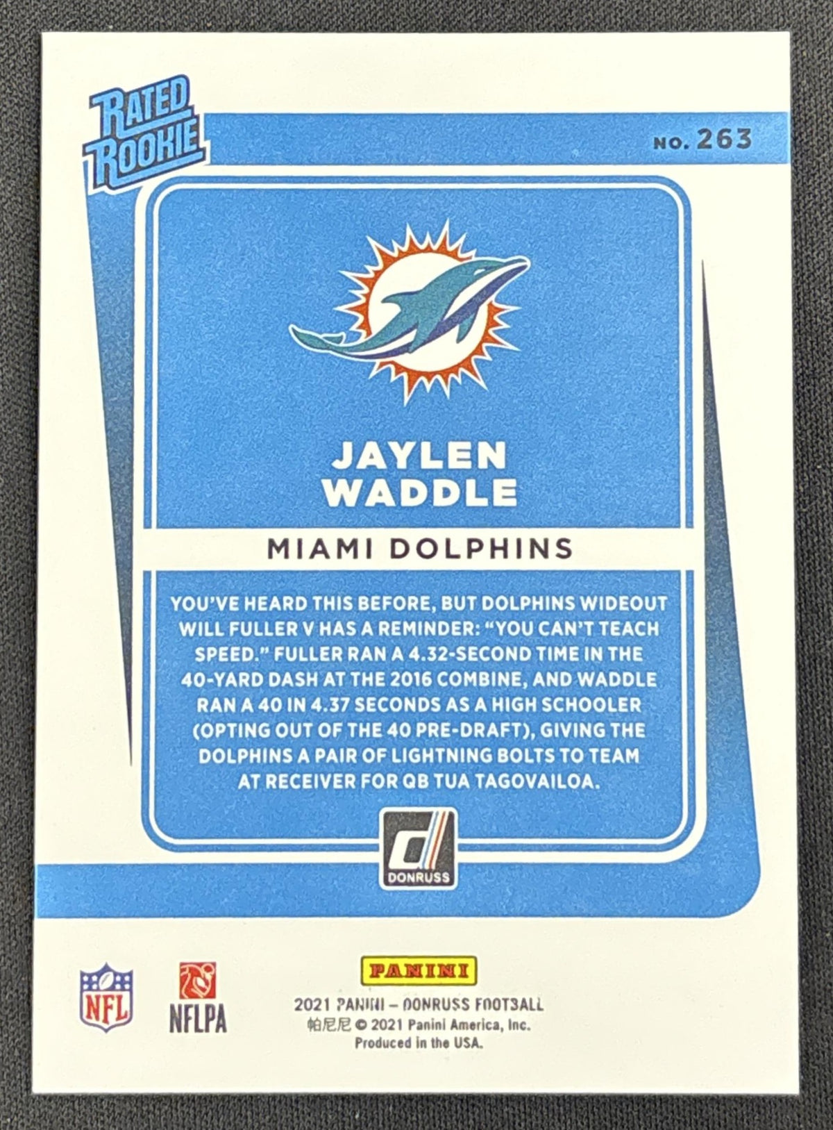 Jaylen Waddle 2021 Panini Donruss Press Proof Premium Dolphins