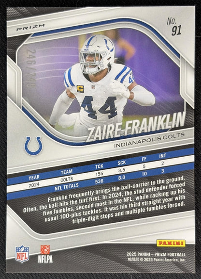 Zaire Franklin 2025 Panini Prizm Orange /249 Colts Back