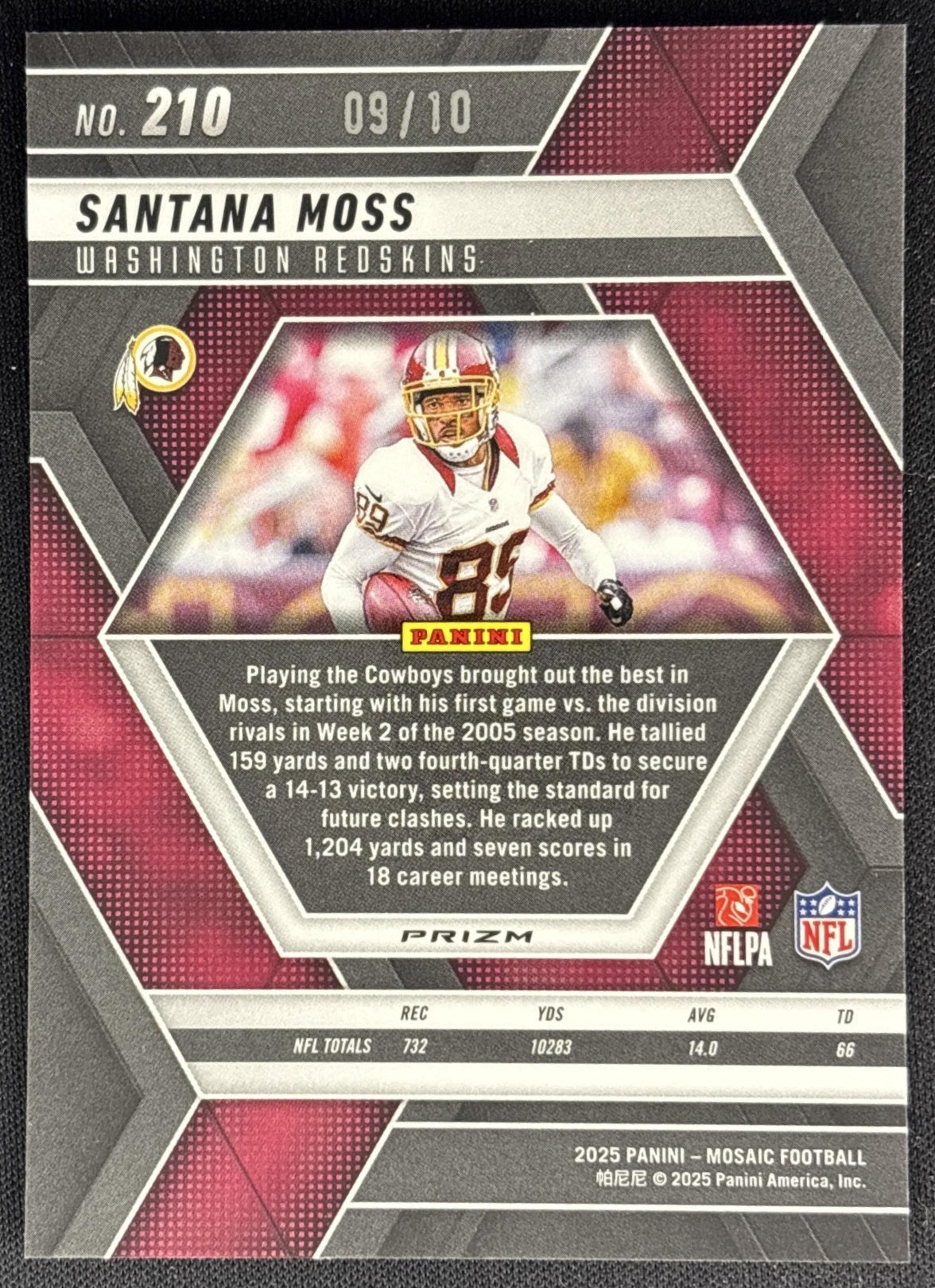 Santana Moss 2025 Panini Mosaic No Huddle Gold Prizm /10 Redskins