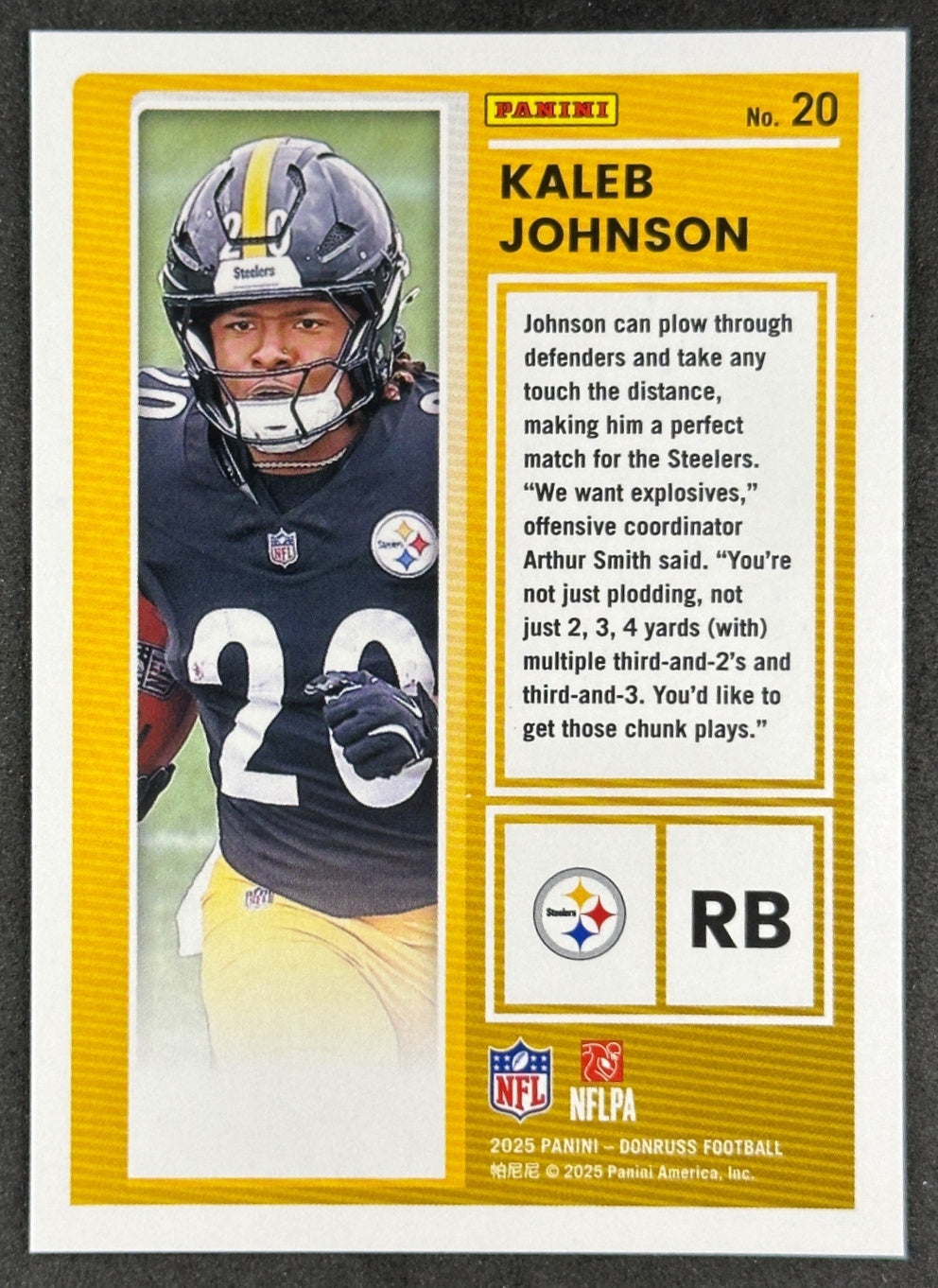 Kaleb Johnson 2025 Donruss The Rookies Steelers Sports Trading Card
