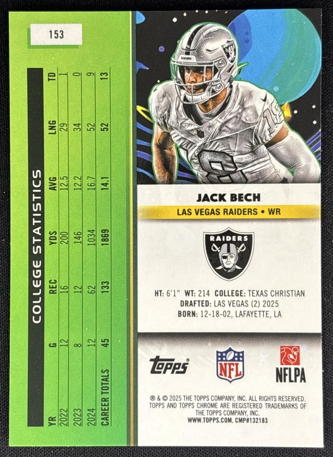 Jack Bech 2025 Topps Cosmic Chrome Raiders back