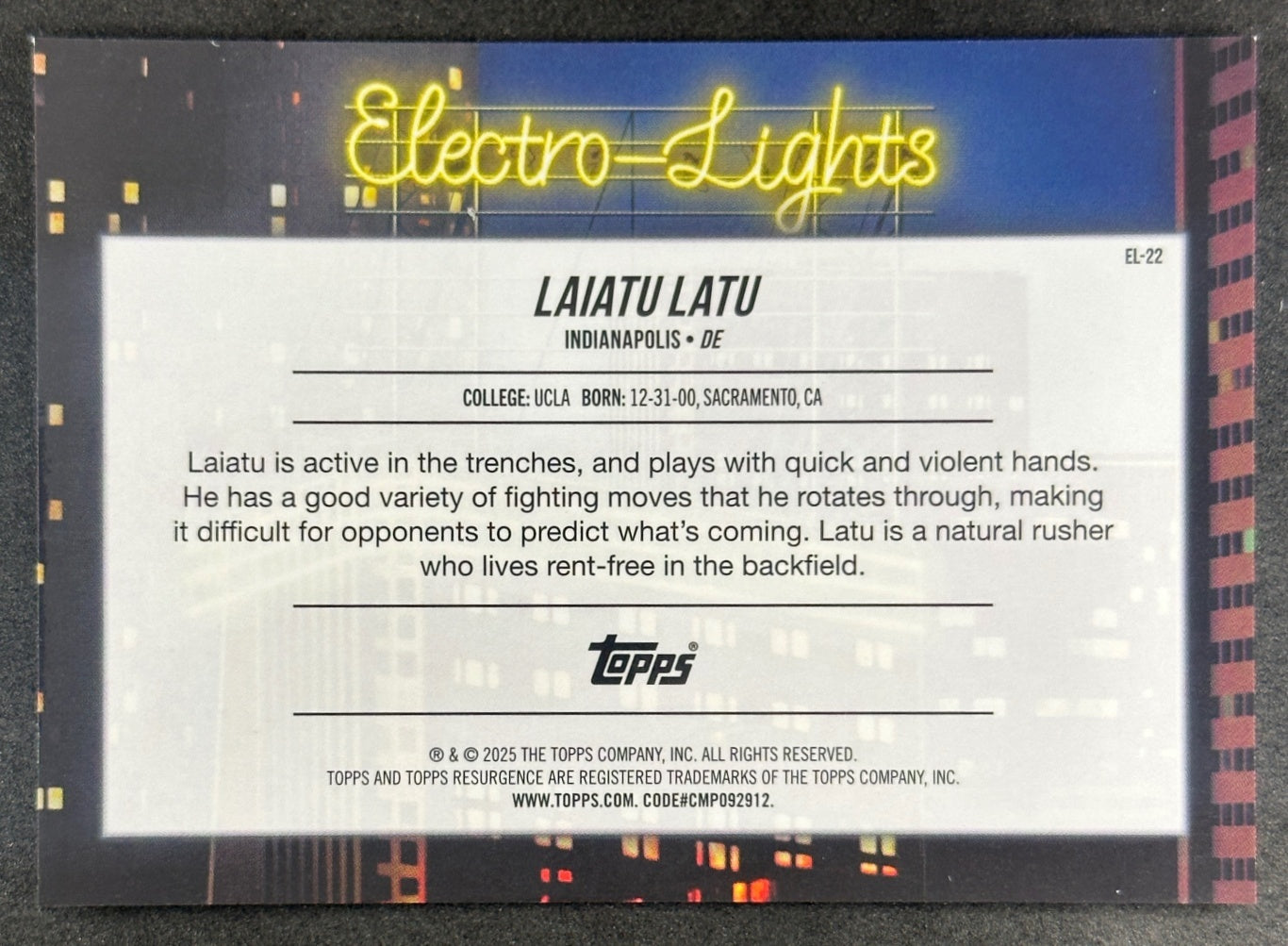 Laiatu Latu 2024 Topps Resurgence Electro-Lights Colts back