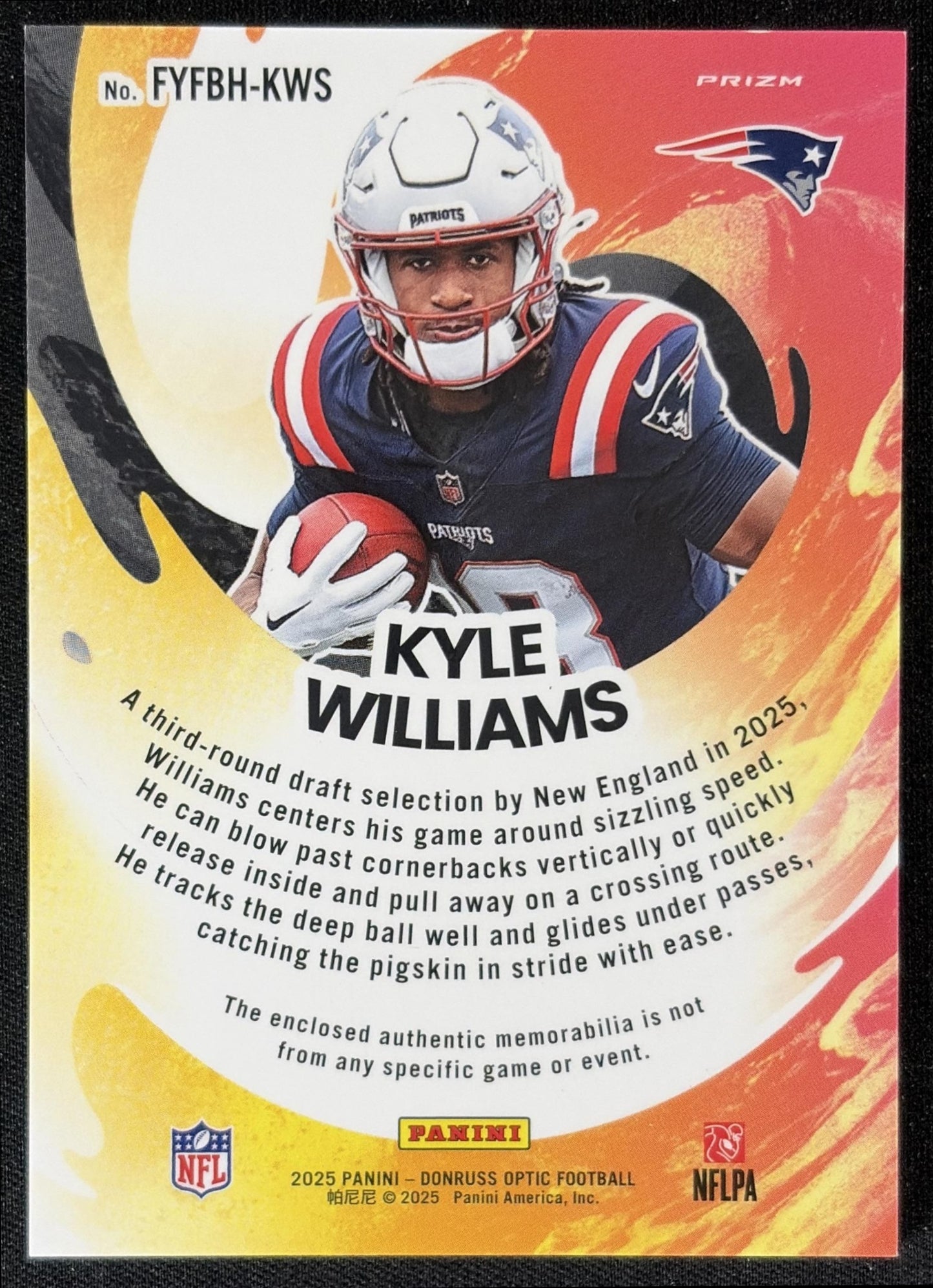 Kyle Williams 2025 Panini Donruss Optic First Year Fresh Blue Hyper Prizm Patriots