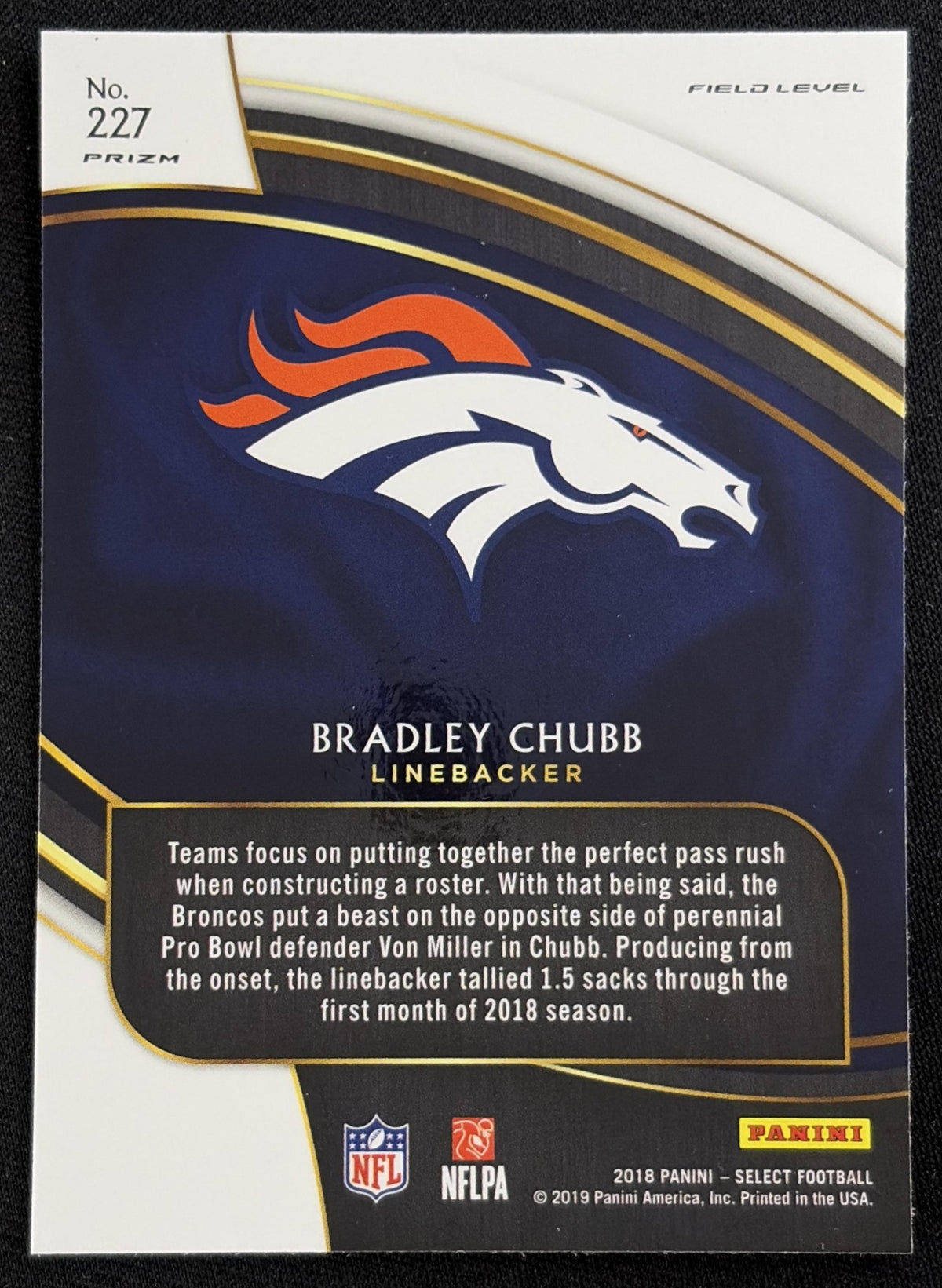 Bradley Chubb 2018 Panini Select Silver Prizm Broncos - back
