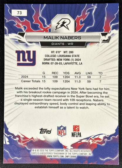 Malik Nabers 2025 Topps Resurgence Prism Refractor Giants back