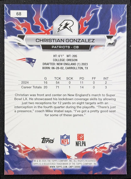 Christian Gonzalez 2025 Topps Resurgence Sky Blue and Pink Shock Refractor Patriots
