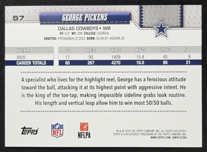 George Pickens 2026 Topps Rainbow Foil Cowboys back