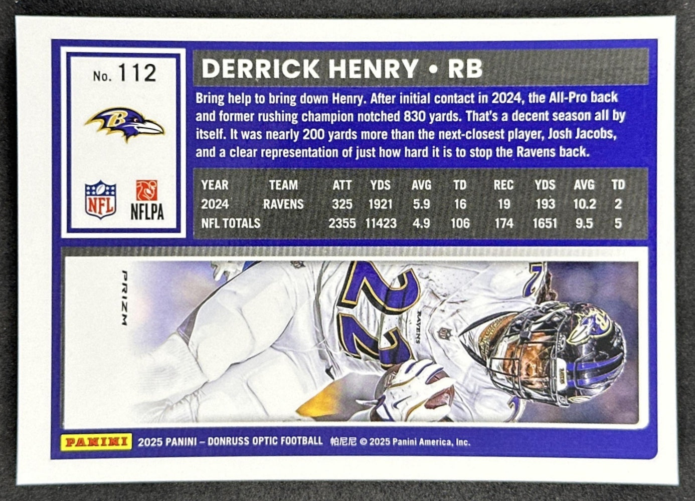 Derrick Henry 2025 Panini Donruss Optic Stars Prizm Ravens back