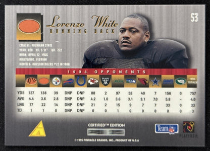 Lorenzo White 1995 Pinnacle Select Certified Browns Sports Trading Card