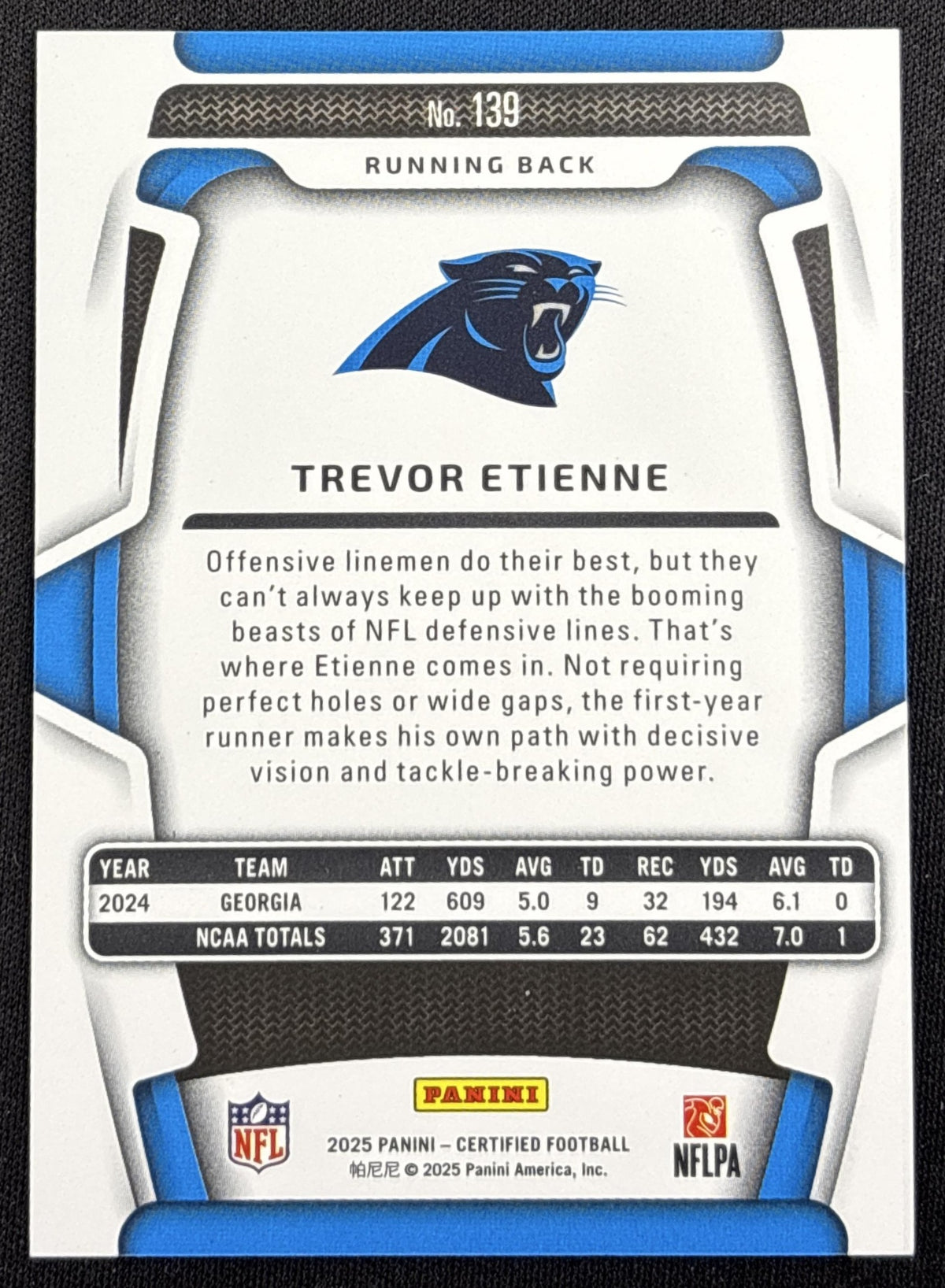 Trevor Etienne 2025 Panini Certified Rookies Mirror Orange /150 Panthers Carolina Panthers