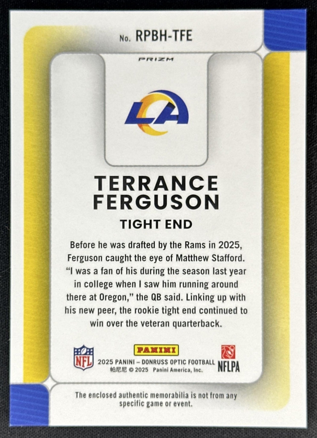 Terrance Ferguson 2025 Panini Donruss Optic Rookie Phenoms Blue Hyper Prizm Rams Sports Trading Cards