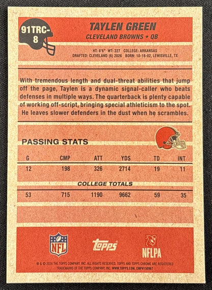Taylen Green 2026 Topps 1991 Chrome Rookie Mojo Refractor Browns