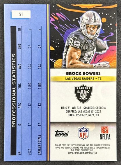Brock Bowers 2025 Topps Cosmic Chrome Raiders back