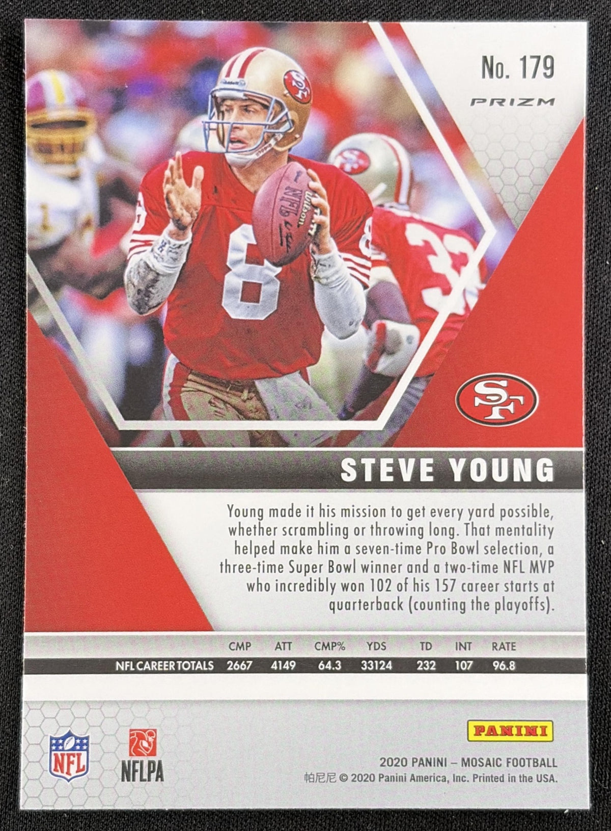 Steve Young 2020 Panini Mosaic Prizm Reactive Orange 49ers Sports Trading Card