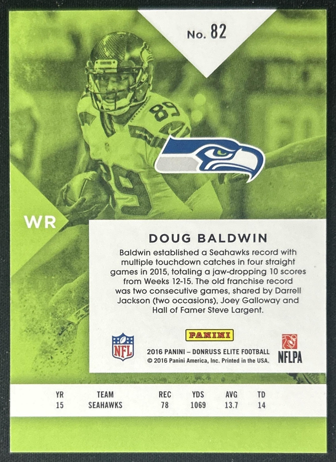 Doug Baldwin 2016 Panini Donruss Elite Black /199 Seahawks back