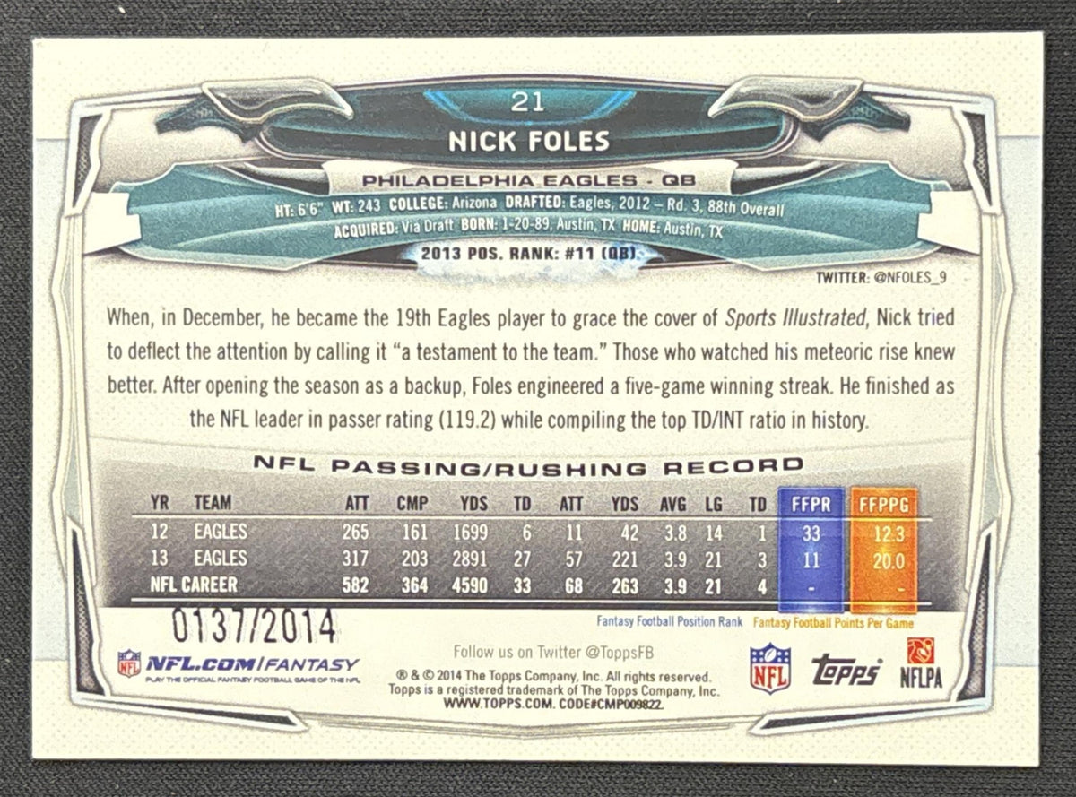 Nick Foles 2014 Topps Gold /2014 Eagles