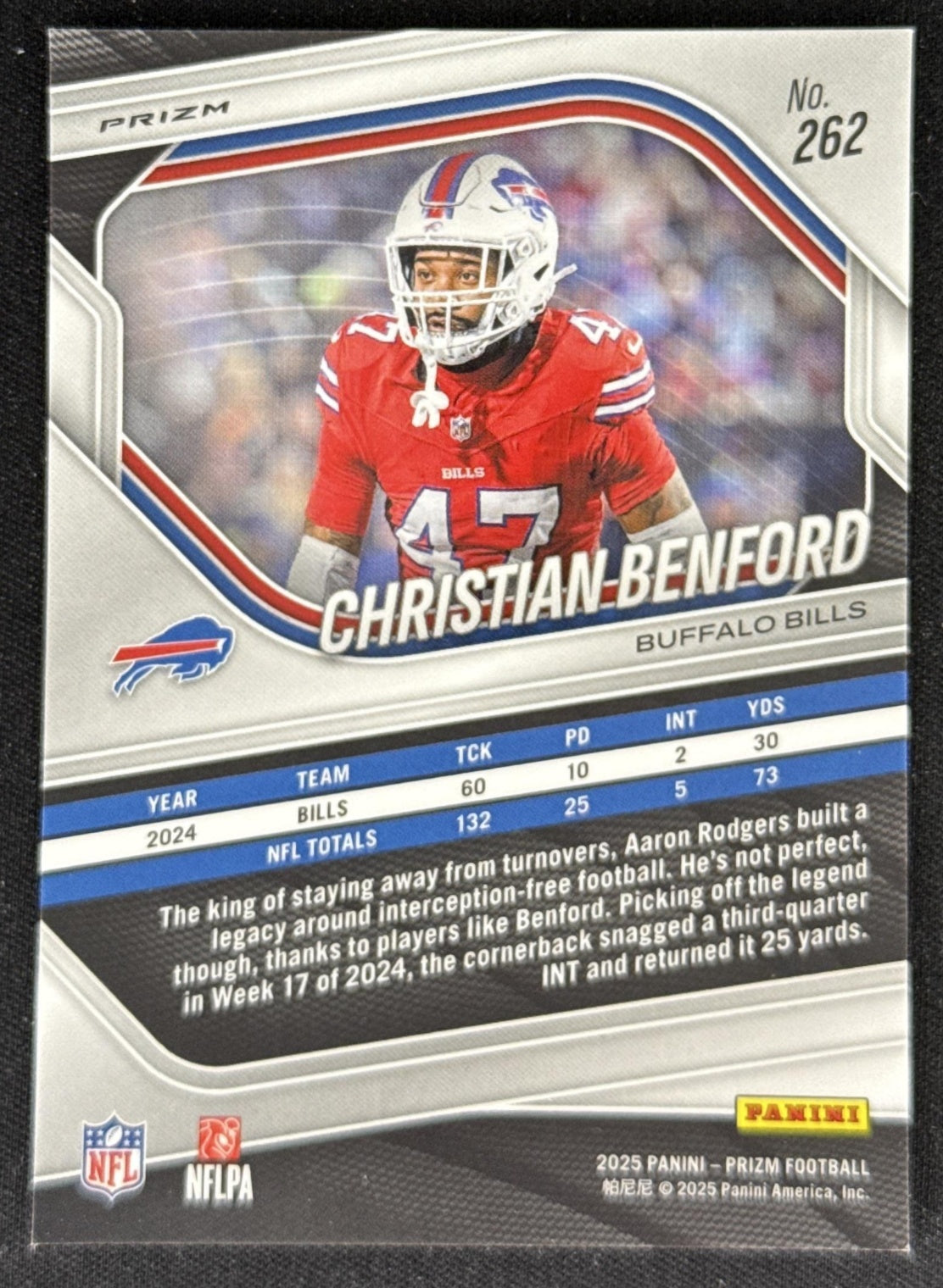 Christian Benford 2025 Panini Prizm Red White & Blue Bills Buffalo Bills Sports Trading Card