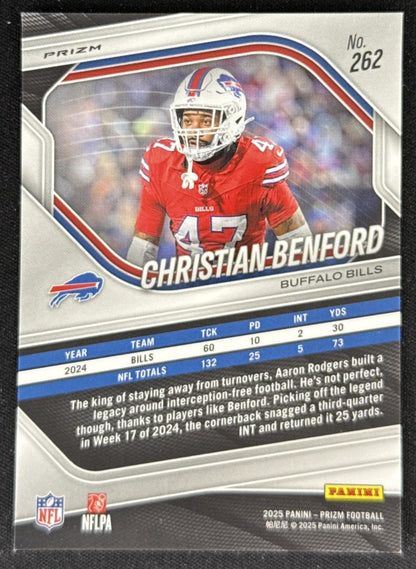 Christian Benford 2025 Panini Prizm Red White & Blue Bills Buffalo Bills Sports Trading Card