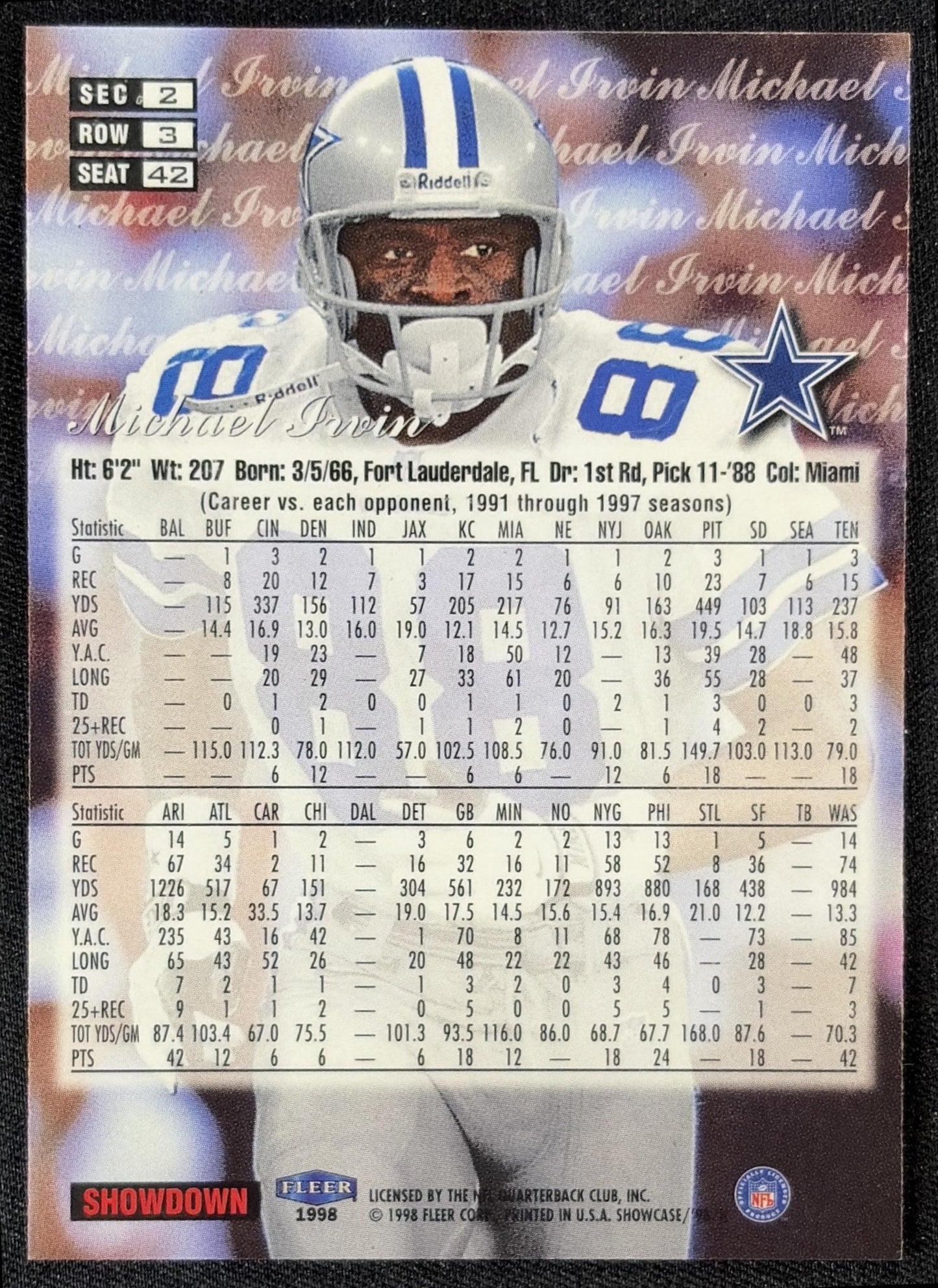 Michael Irvin 1998 Fleer Flair Showcase Row 3 Cowboys