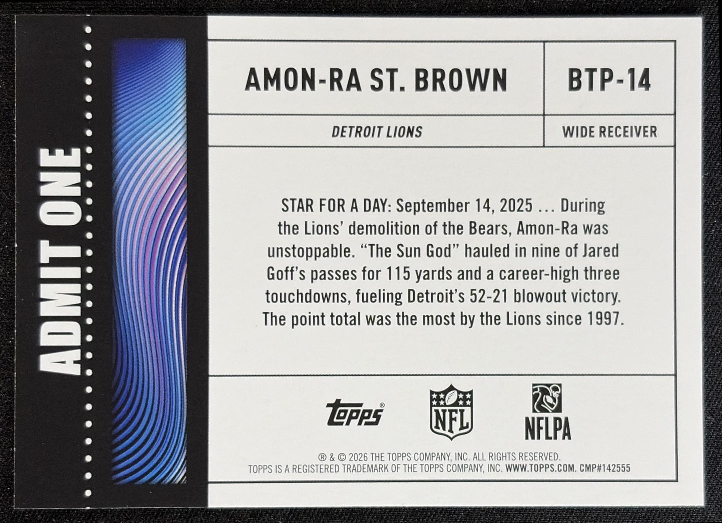 Amon-Ra St. Brown 2026 Topps Big Ticket Players Lions back