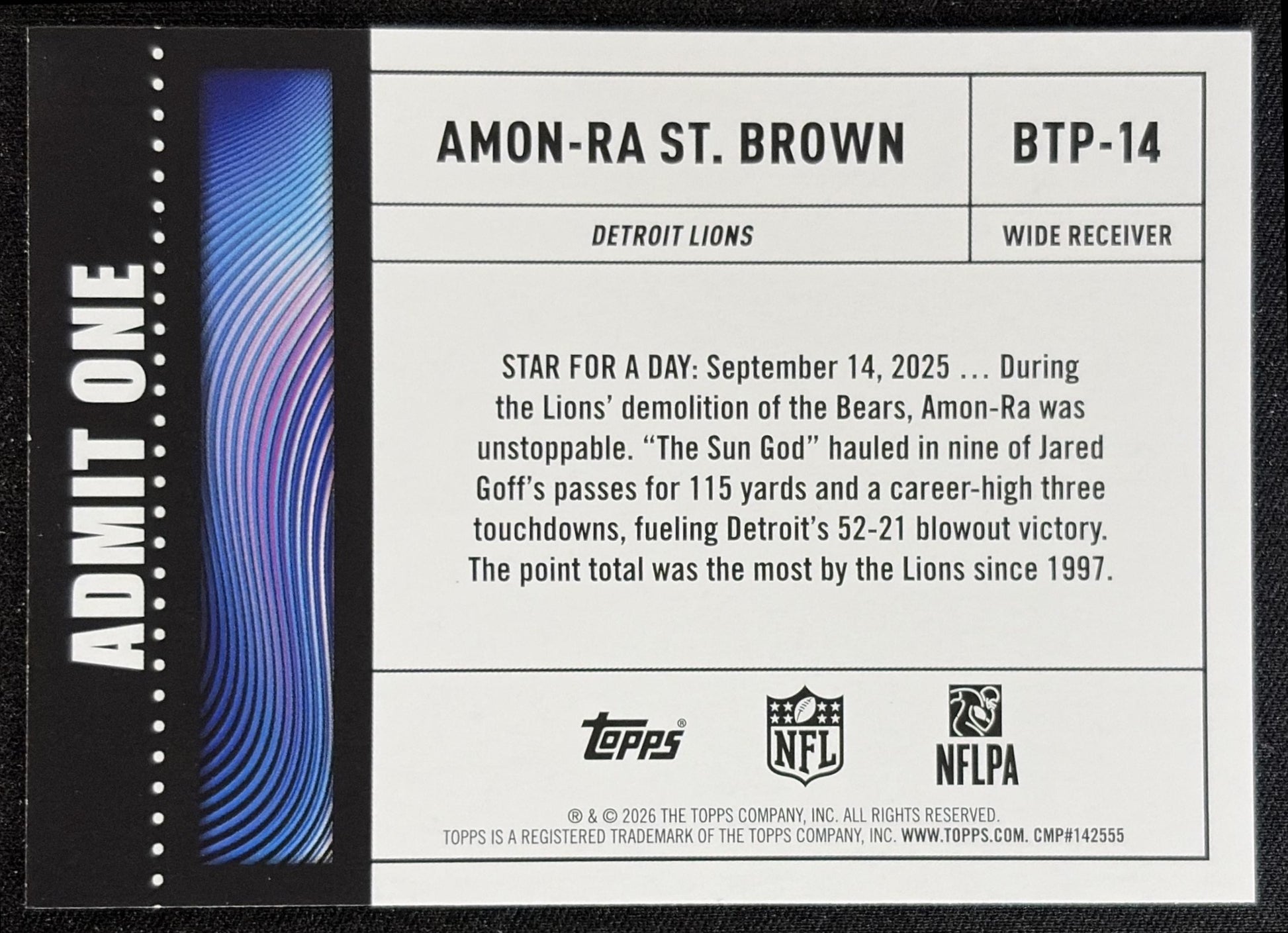 Amon-Ra St. Brown 2026 Topps Big Ticket Players Lions back