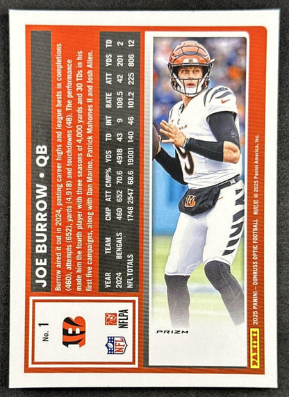 Joe Burrow 2025 Panini Donruss Optic Stars Prizm Bengals back