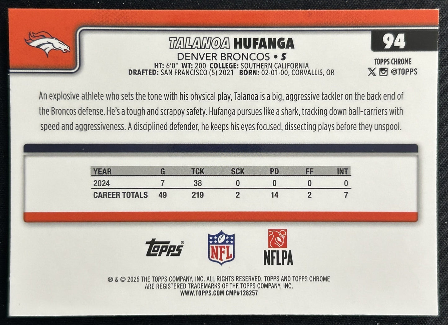 Talanoa Hufanga 2025 Topps Chrome Broncos