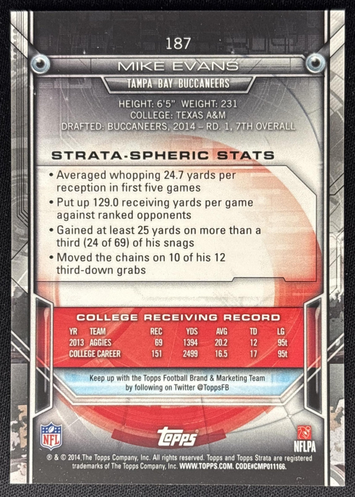 Mike Evans 2014 Topps Strata Buccaneers back