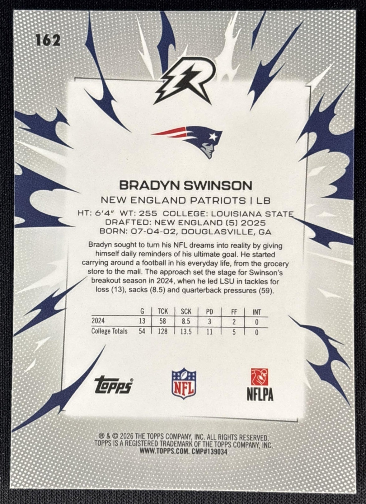 Bradyn Swinson 2025 Topps Resurgence Patriots Sports Trading Cards