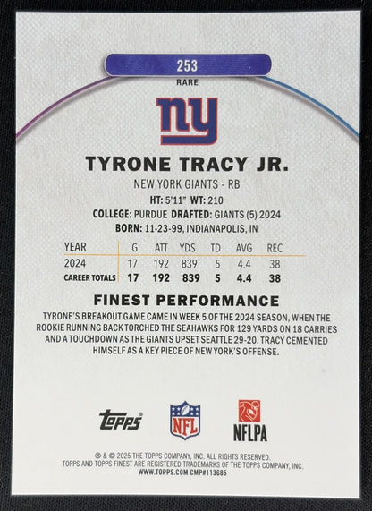 Tyrone Tracy Jr. 2025 Topps Finest Rare Sky Blue Refractor /150 Giants Sports Trading Cards