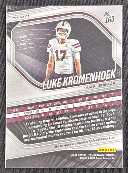 Luke Kromenhoek 2025 Panini Prizm Black Prospects Auto Gold Vinyl FOTL /5 Bulldogs