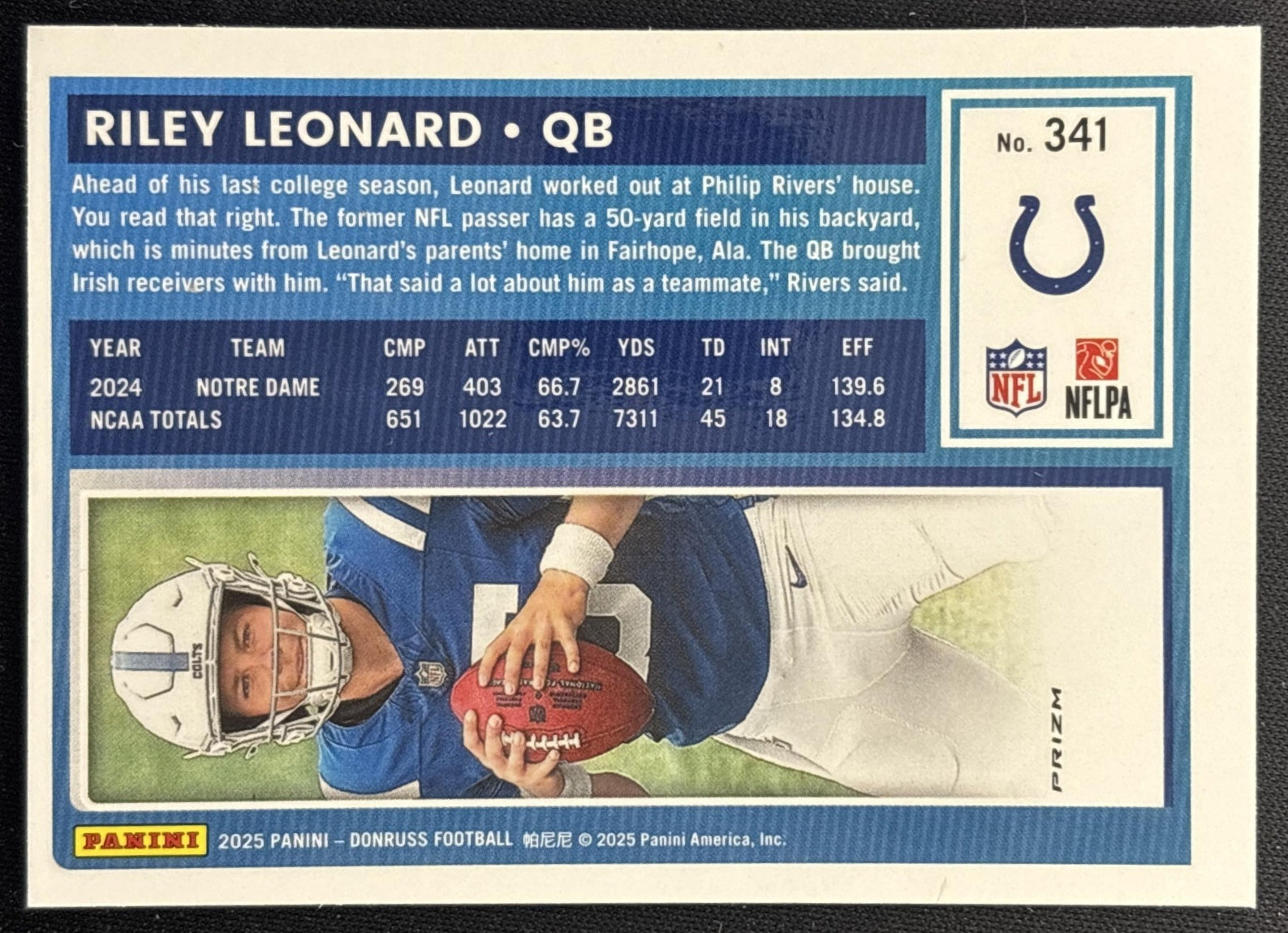 Riley Leonard 2025 Panini Donruss Optic Rated Rookie Preview Red Pandora Colts back