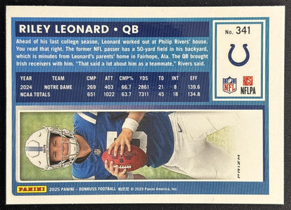 Riley Leonard 2025 Panini Donruss Optic Rated Rookie Preview Red Pandora Colts back