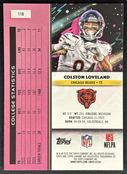 Colston Loveland 2025 Topps Cosmic Chrome Bears