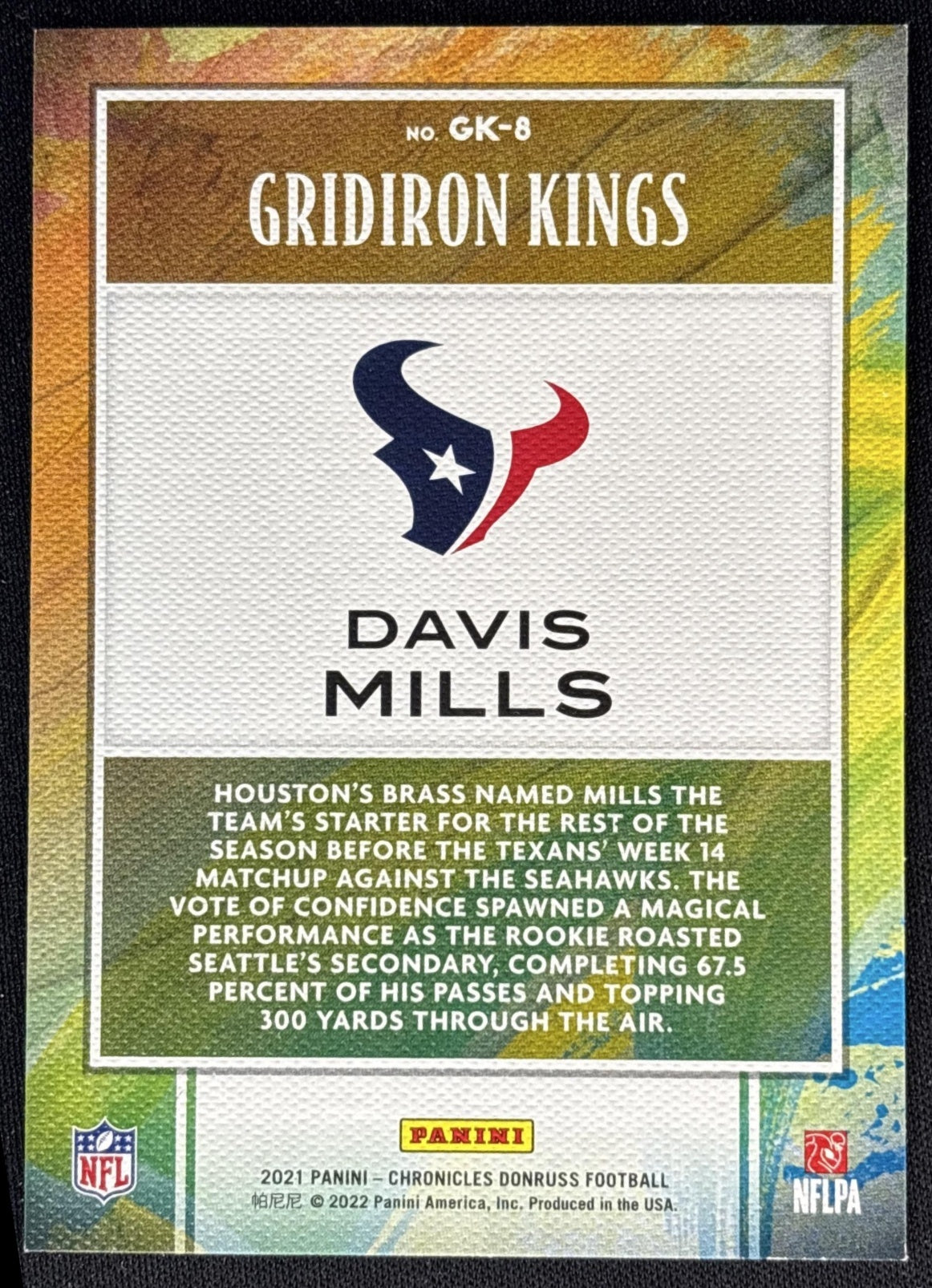 Davis Mills 2021 Panini Chronicles Gridiron Kings Texans Sports Trading Cards