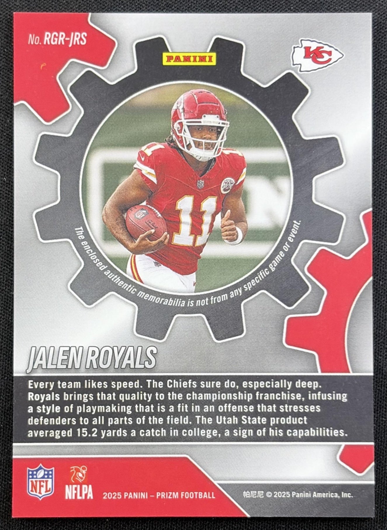 Jalen Royals 2025 Panini Prizm Rookie Gear Pink Chiefs