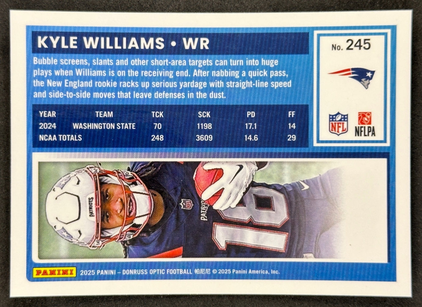 Kyle Williams 2025 Donruss Optic Rated Rookie Patriots Sports Trading Card
