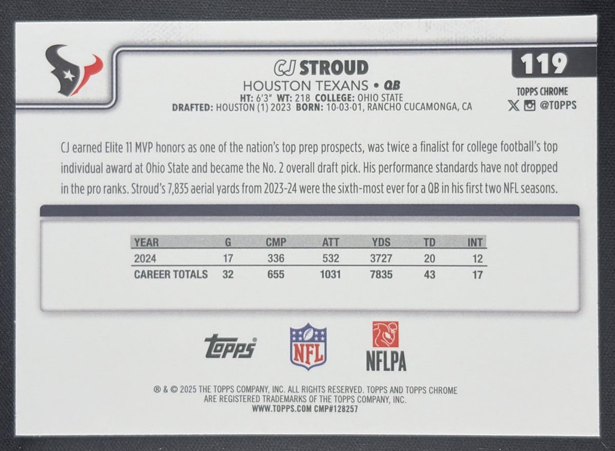 CJ Stroud 2025 Topps Chrome RayWave Refractor Texans