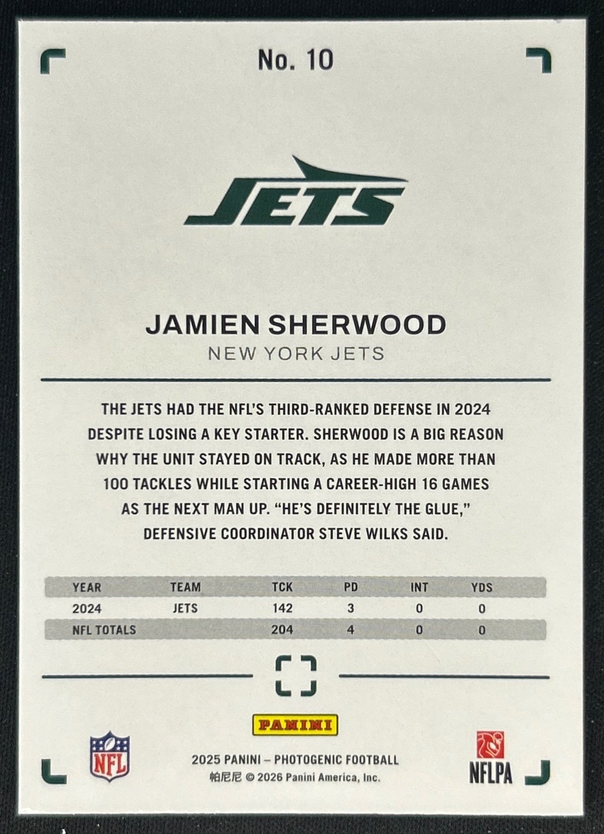 Jamien Sherwood 2025 PhotoGenic Jets Sports Trading Cards