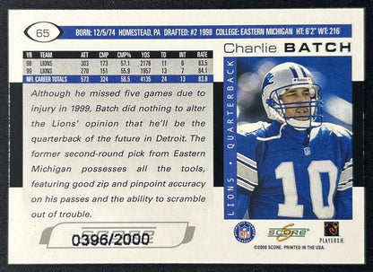 Charlie Batch 2000 Score Scorecard /2000 Lions back