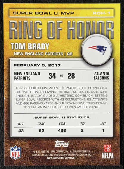 Tom Brady 2026 Topps Ring of Honor Patriots back