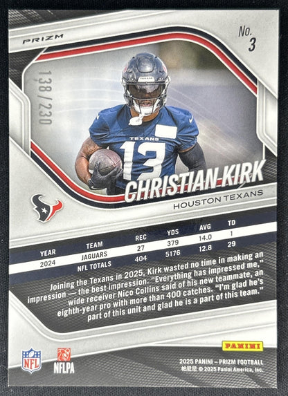 Christian Kirk 2025 Panini Prizm Blue Wave /230 Texans Back