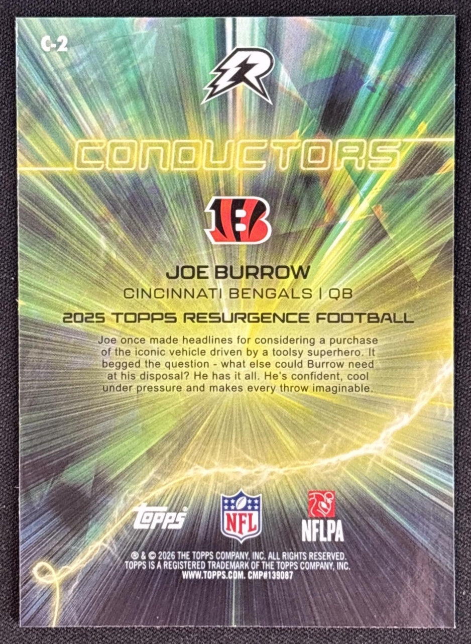 Joe Burrow 2025 Topps Resurgence Conductors Blue Surge Refractor /99 Bengals Sports Trading Cards