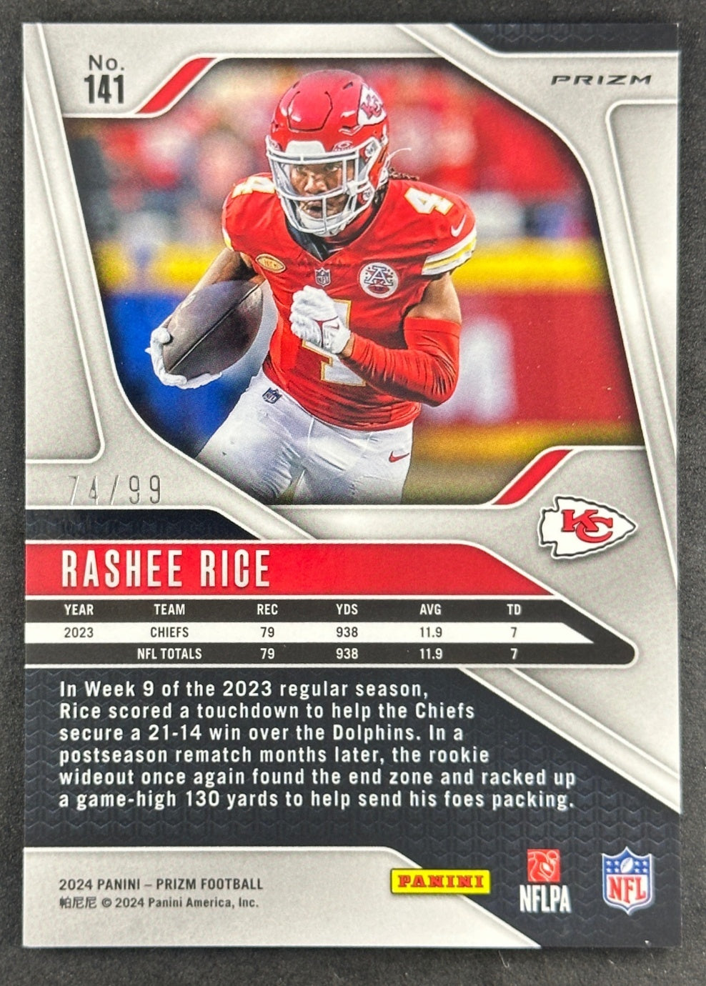 Rashee Rice 2024 Panini Prizm Purple Wave /99 Chiefs back