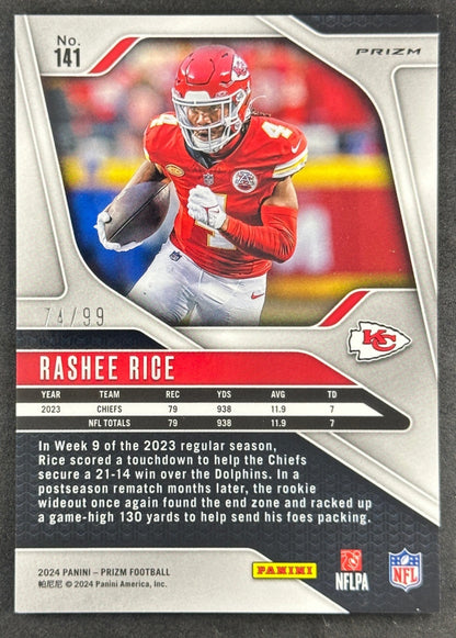 Rashee Rice 2024 Panini Prizm Purple Wave /99 Chiefs back