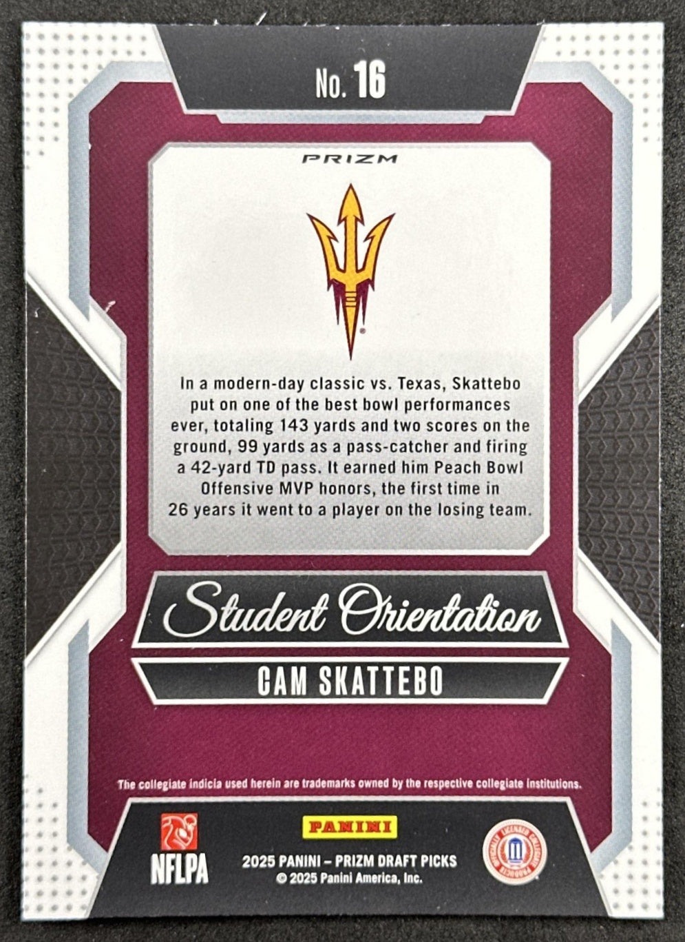 Cam Skattebo 2025 Prizm Draft Picks Student Orientation Red Ice Sun Devils Giants back