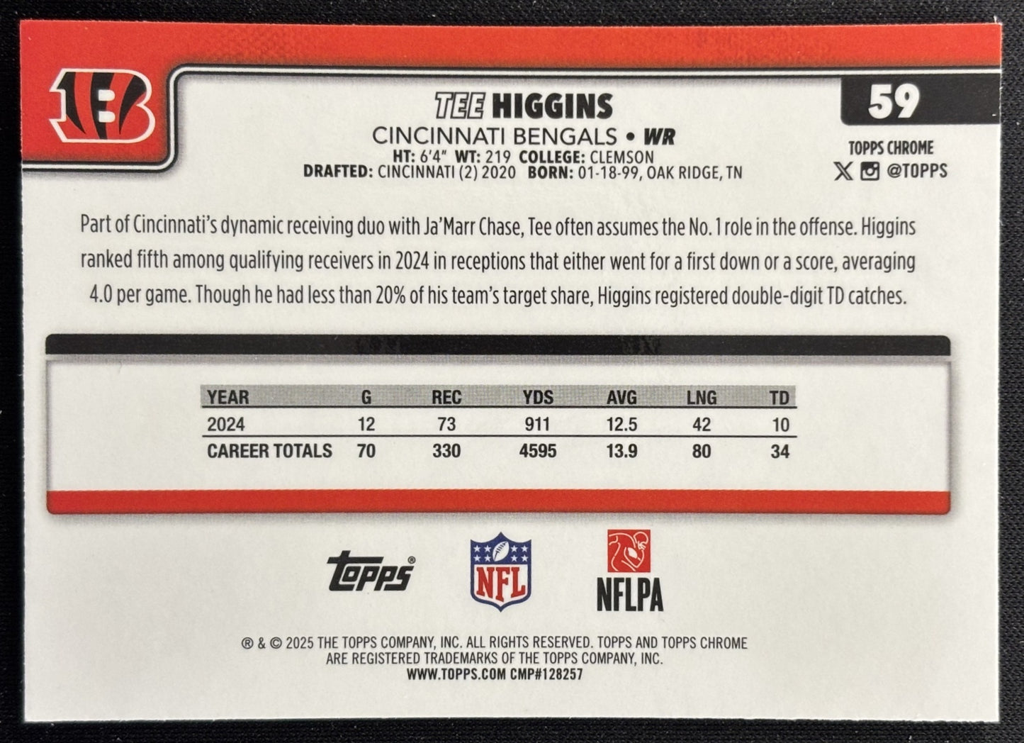 Tee Higgins 2025 Topps Chrome Bengals Sports Trading Cards