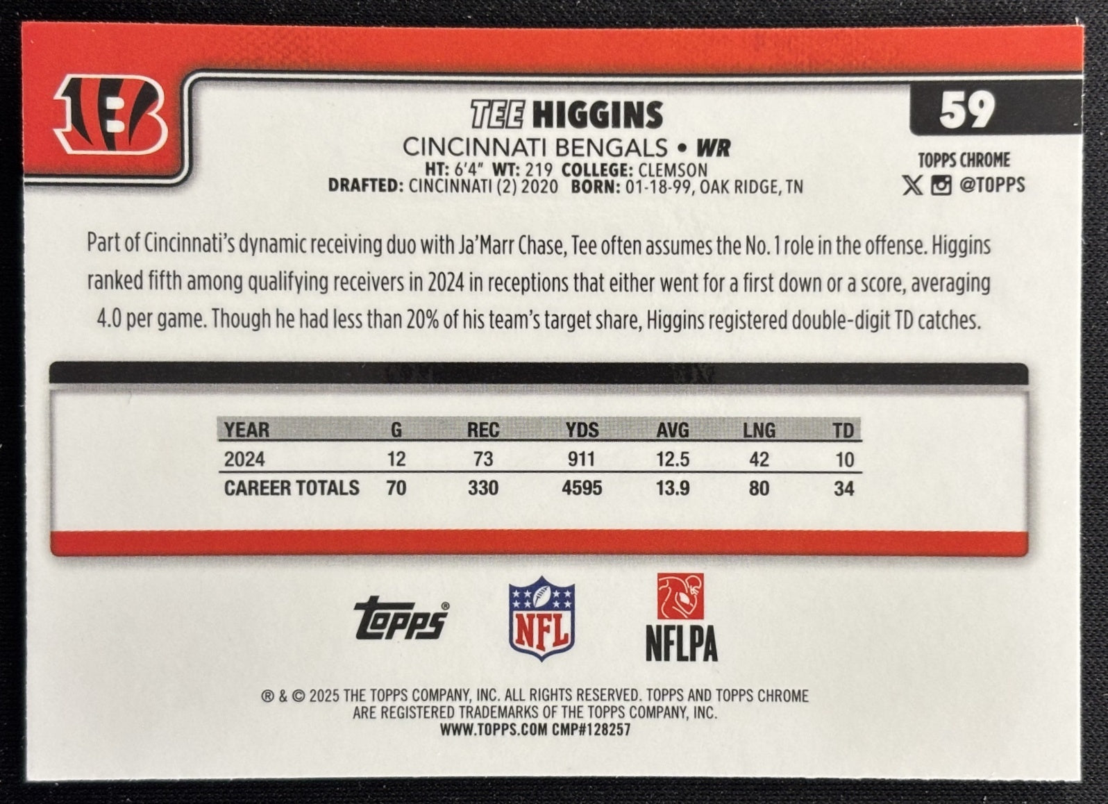 Tee Higgins 2025 Topps Chrome Bengals Sports Trading Cards