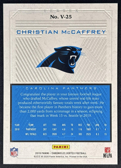 Christian McCaffrey 2019 Panini Chronicles Vertex Blue /99 Panthers back